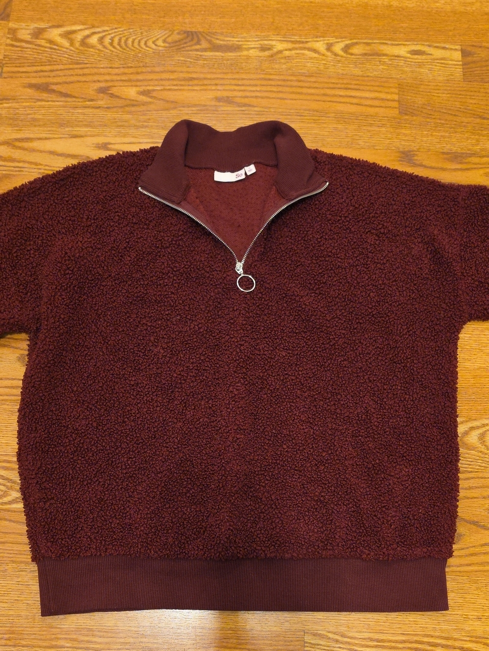 SO Women's Plush Half-Zip Sweatshirt in Burgundy